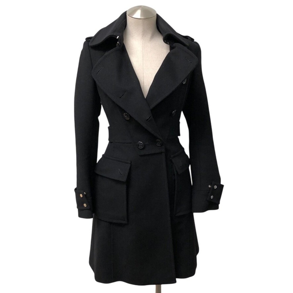 Karen Millen Trench Coat Womens 4 Black Wool Cashmere Double Breasted Gorpcore